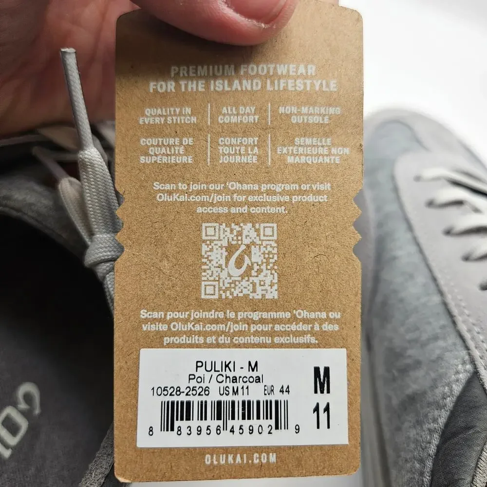 OLUKAI MEN'S 11 PULIKI 10528 POI CHARCOAL MSRP $140 NWOB